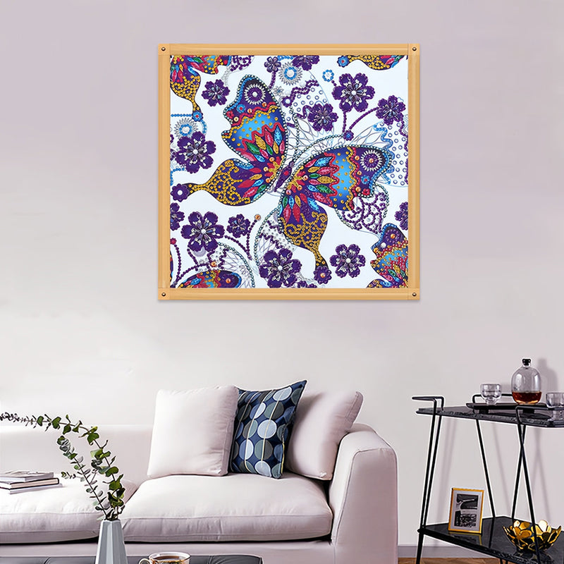 Schmetterling und Lila Blumen Sonderform Diamond Painting