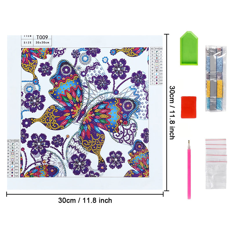 Schmetterling und Lila Blumen Sonderform Diamond Painting