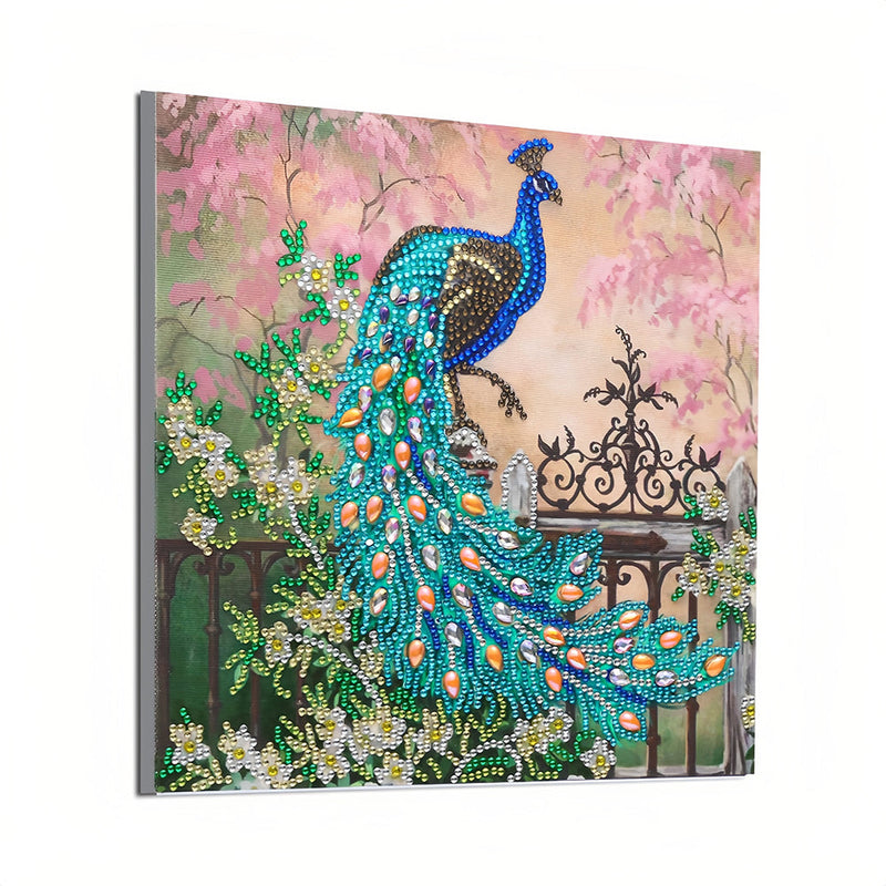 Grüner Pfau auf dem Zaun Sonderform Diamond Painting