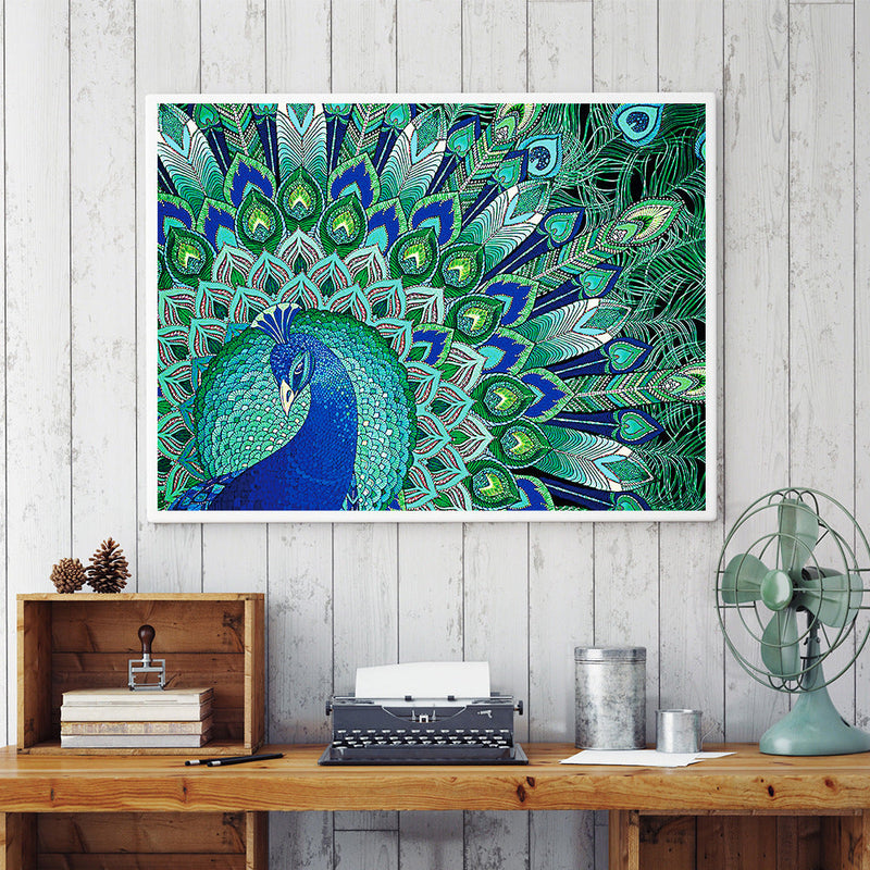 Grüner Pfau Sonderform Diamond Painting