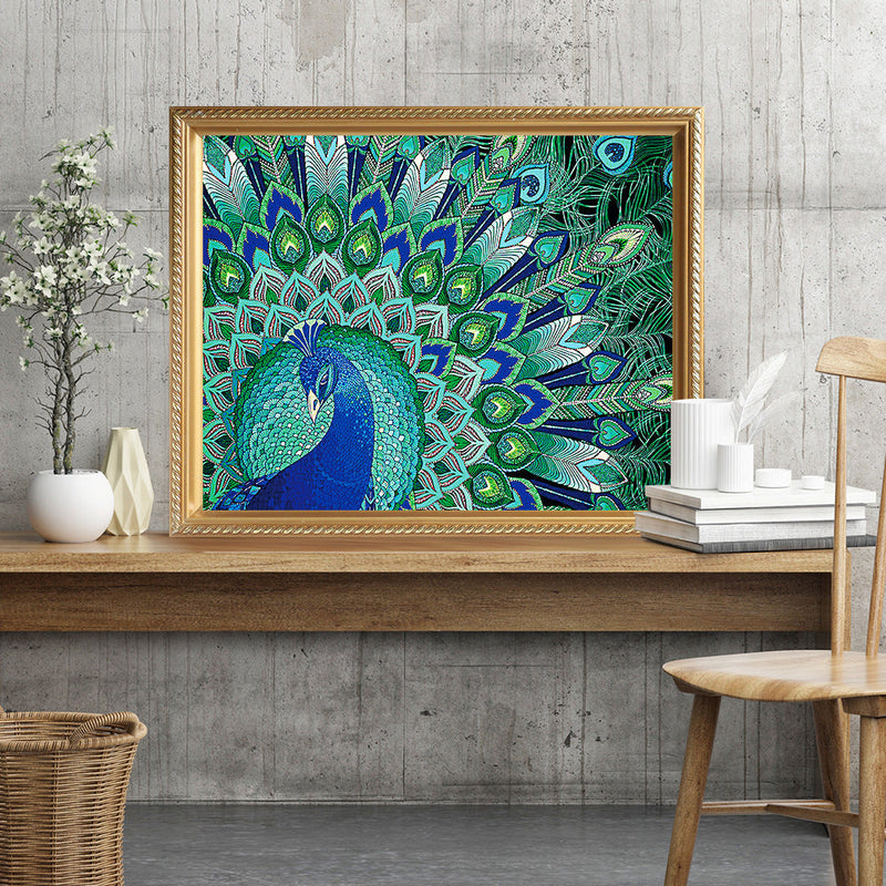 Grüner Pfau Sonderform Diamond Painting