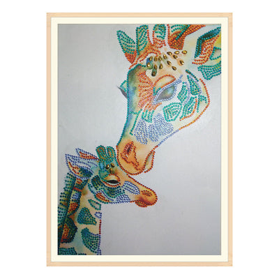 Grüne Giraffe Mutter und Kind Sonderform Diamond Painting