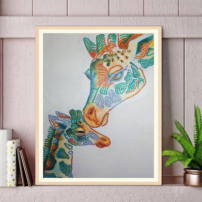 Grüne Giraffe Mutter und Kind Sonderform Diamond Painting