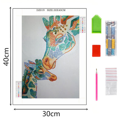 Grüne Giraffe Mutter und Kind Sonderform Diamond Painting