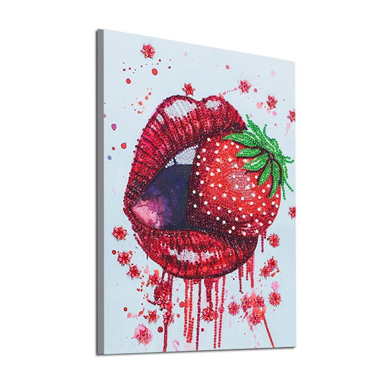 Rote Lippen Essen Erdbeere Sonderform Diamond Painting