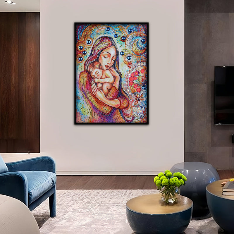 Frau Hält Baby Sonderform Diamond Painting