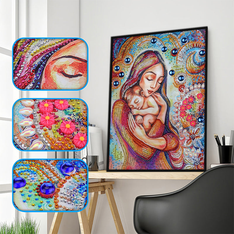 Frau Hält Baby Sonderform Diamond Painting