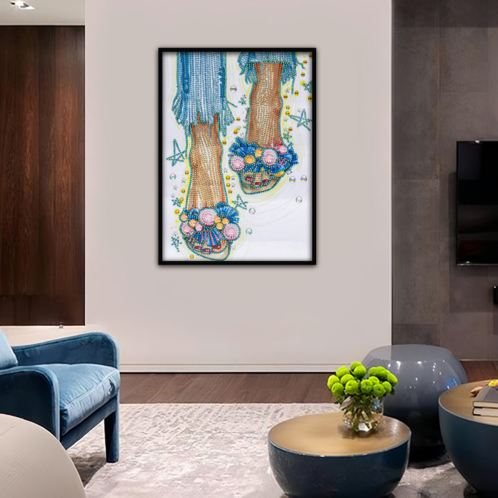 Mädchen Mit Geblümten Hausschuhen Sonderform Diamond Painting