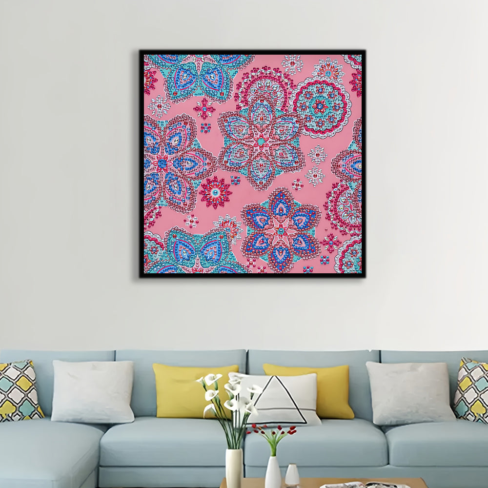Rosa Quadratische Blume Mandala Sonderform Diamond Painting