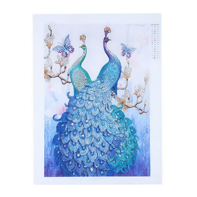 Grüner und Blauer Pfau Sonderform Diamond Painting