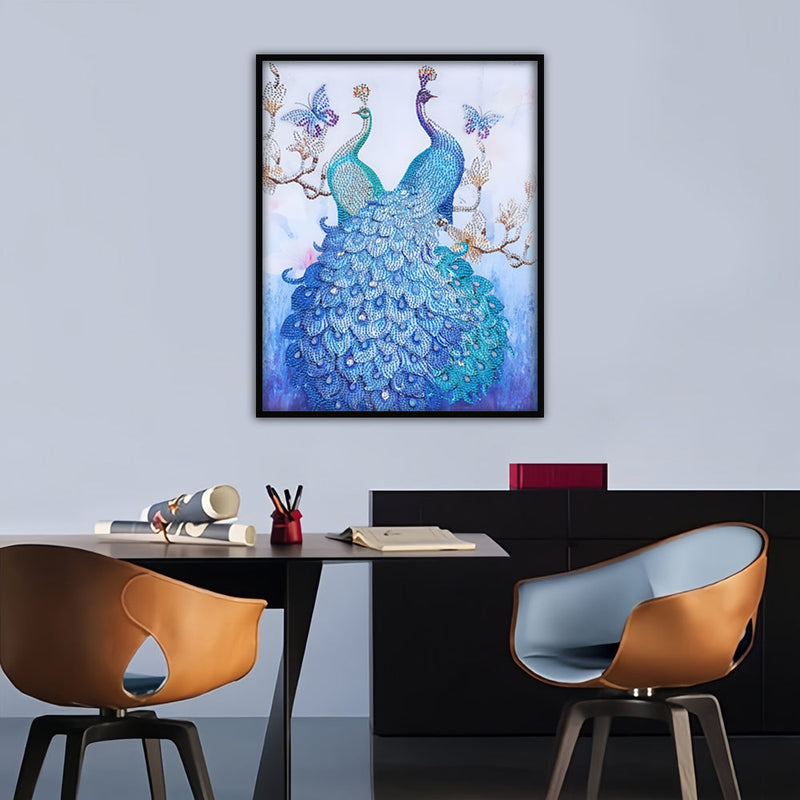 Grüner und Blauer Pfau Sonderform Diamond Painting