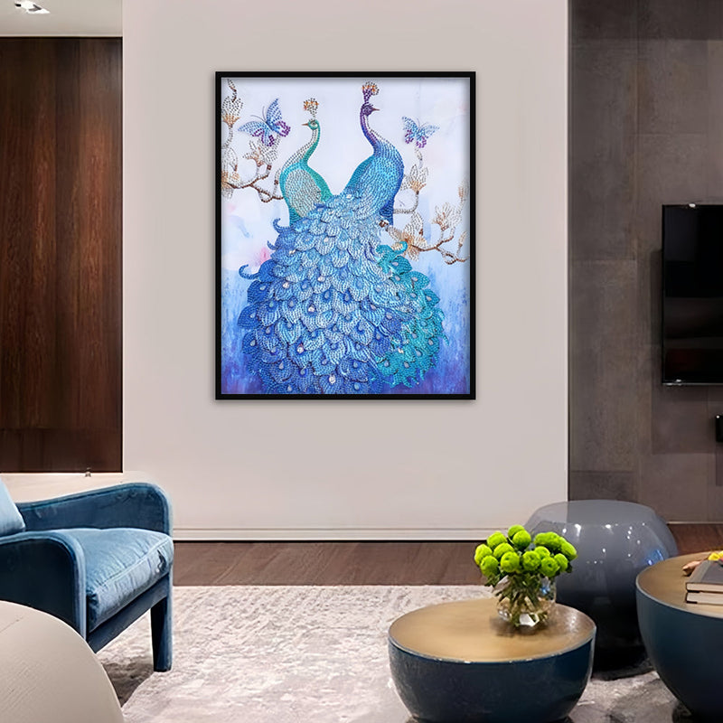 Grüner und Blauer Pfau Sonderform Diamond Painting