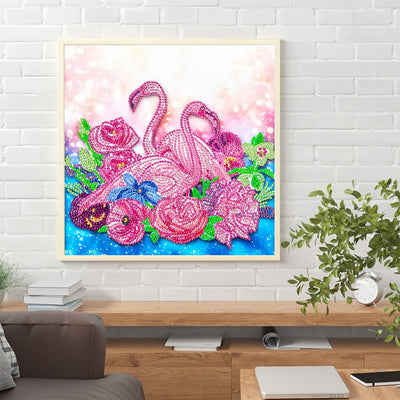 Rosa Flamingos und Blumen Sonderform Diamond Painting