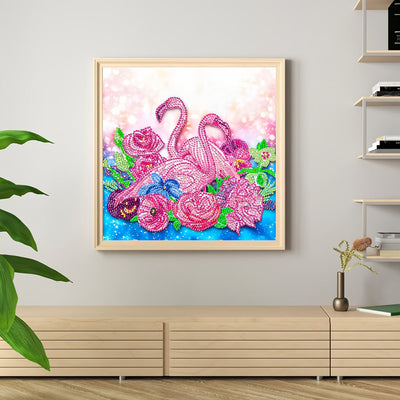 Rosa Flamingos und Blumen Sonderform Diamond Painting