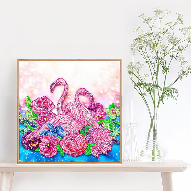 Rosa Flamingos und Blumen Sonderform Diamond Painting