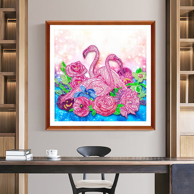 Rosa Flamingos und Blumen Sonderform Diamond Painting