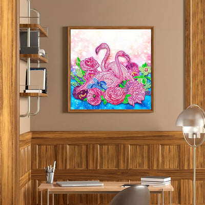 Rosa Flamingos und Blumen Sonderform Diamond Painting