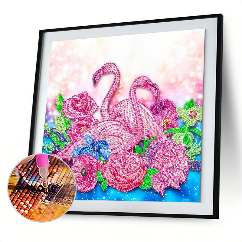 Rosa Flamingos und Blumen Sonderform Diamond Painting