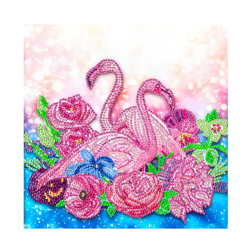 Rosa Flamingos und Blumen Sonderform Diamond Painting