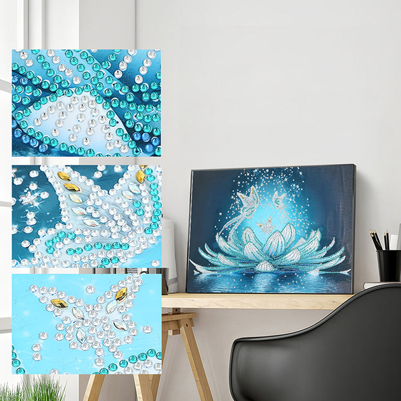 Eislotus und Schmetterlinge Sonderform Diamond Painting