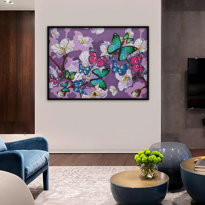 Bunte Schmetterlinge und Weiße Blumen Sonderform Diamond Painting