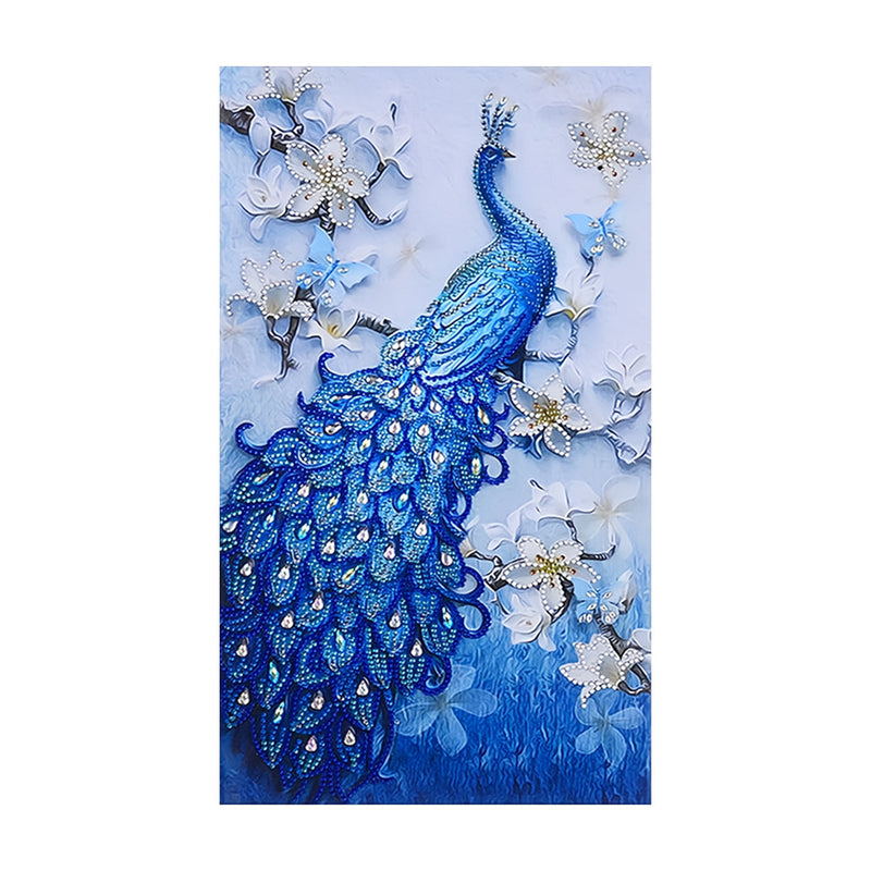 Blauer Pfau und Orchidee Sonderform Diamond Painting