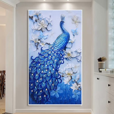 Blauer Pfau und Orchidee Sonderform Diamond Painting