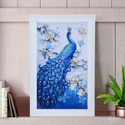 Blauer Pfau und Orchidee Sonderform Diamond Painting