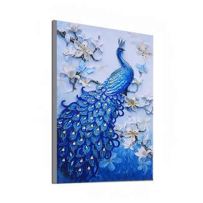 Blauer Pfau und Orchidee Sonderform Diamond Painting