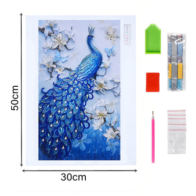 Blauer Pfau und Orchidee Sonderform Diamond Painting