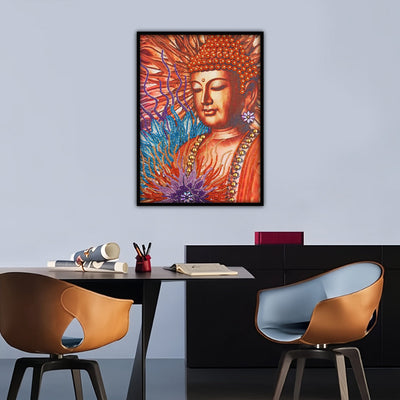 Orangefarbene Buddha Statue und Lotus Sonderform Diamond Painting