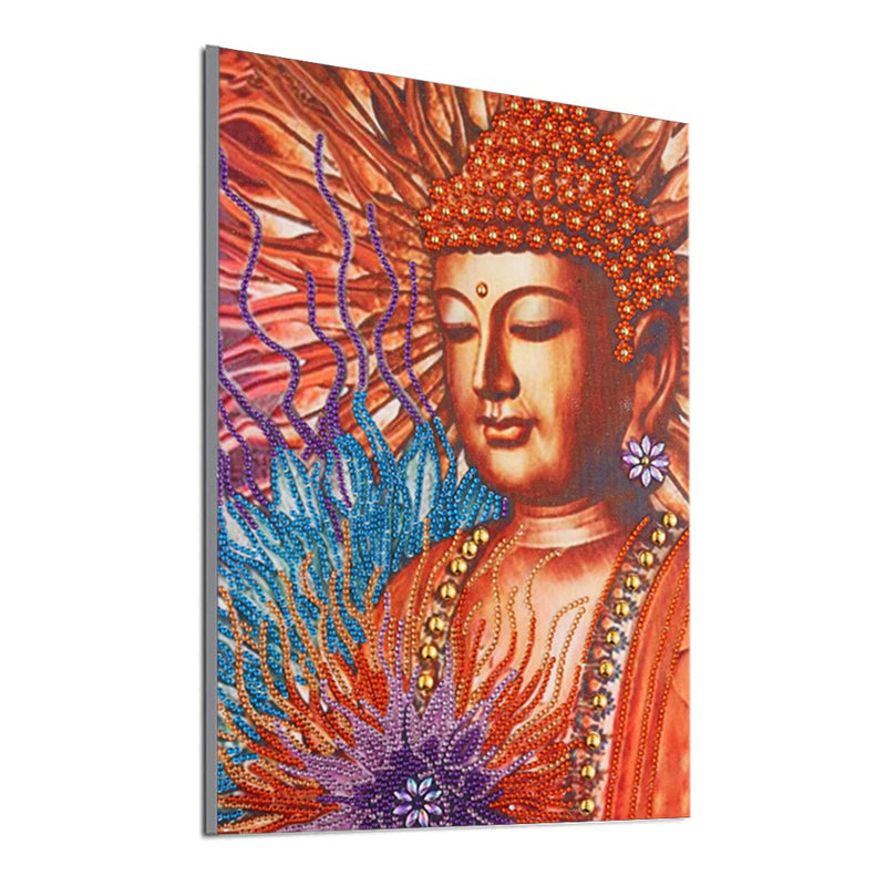 Orangefarbene Buddha Statue und Lotus Sonderform Diamond Painting