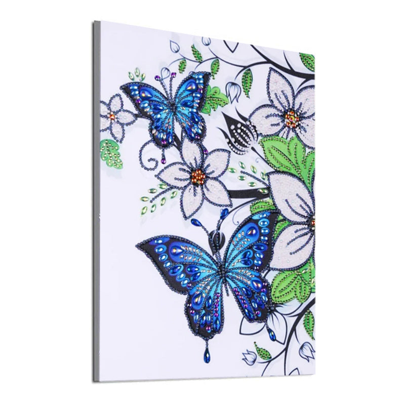 Blauer Schmetterling und Weiße Blumen Sonderform Diamond Painting