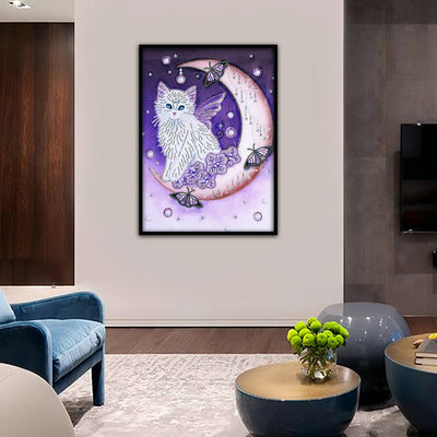 Schmetterling Katze auf dem Mond Sonderform Diamond Painting