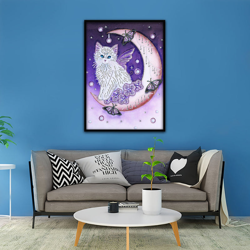 Schmetterling Katze auf dem Mond Sonderform Diamond Painting