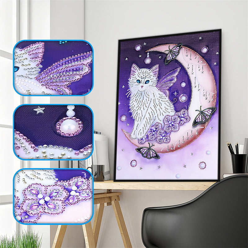 Schmetterling Katze auf dem Mond Sonderform Diamond Painting