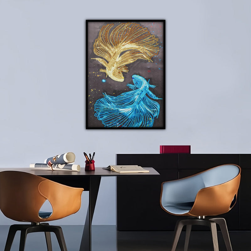 Goldener und Blauer Fisch Sonderform Diamond Painting