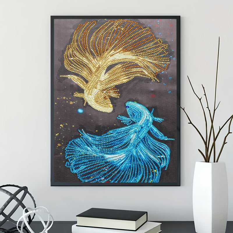 Goldener und Blauer Fisch Sonderform Diamond Painting