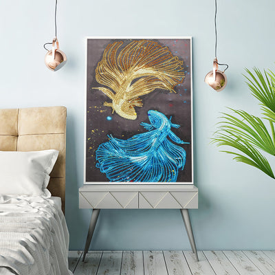 Goldener und Blauer Fisch Sonderform Diamond Painting