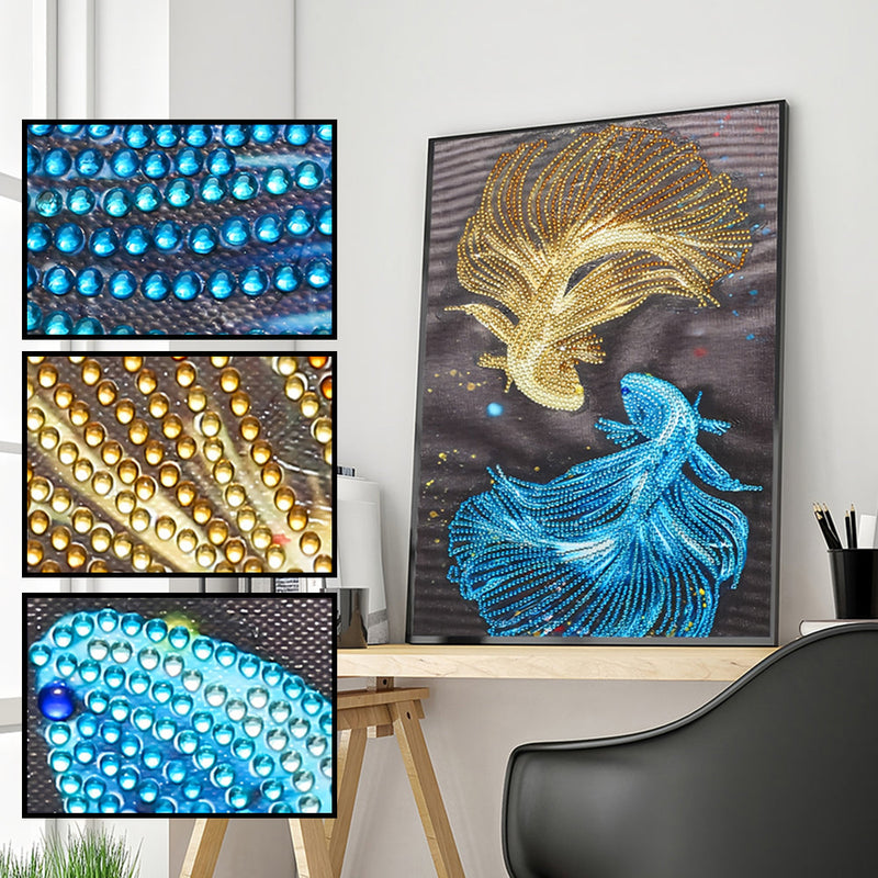 Goldener und Blauer Fisch Sonderform Diamond Painting