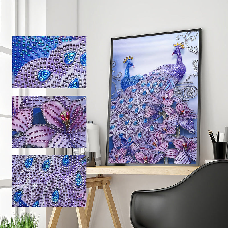 Pfau und Lilie Sonderform Diamond Painting