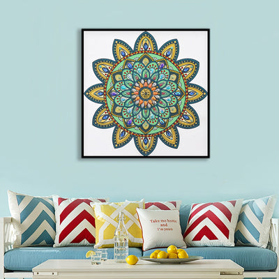 Gelbe und Grüne Mandala Blume Sonderform Diamond Painting