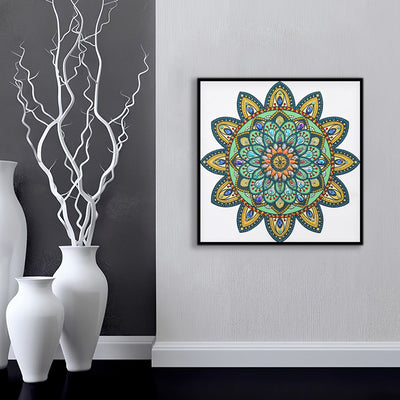 Gelbe und Grüne Mandala Blume Sonderform Diamond Painting