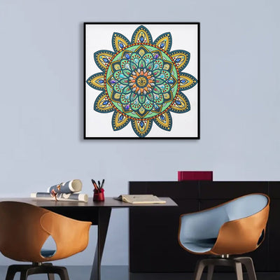 Gelbe und Grüne Mandala Blume Sonderform Diamond Painting