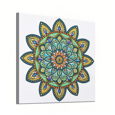 Gelbe und Grüne Mandala Blume Sonderform Diamond Painting