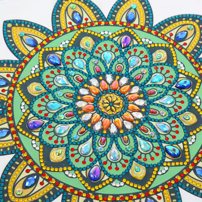 Gelbe und Grüne Mandala Blume Sonderform Diamond Painting