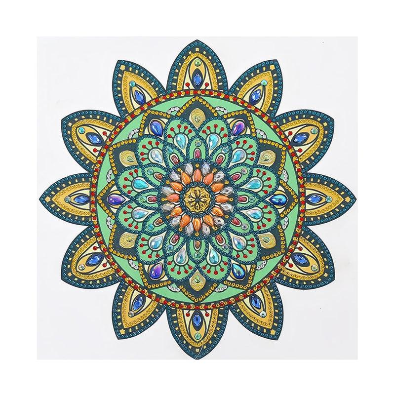 Gelbe und Grüne Mandala Blume Sonderform Diamond Painting