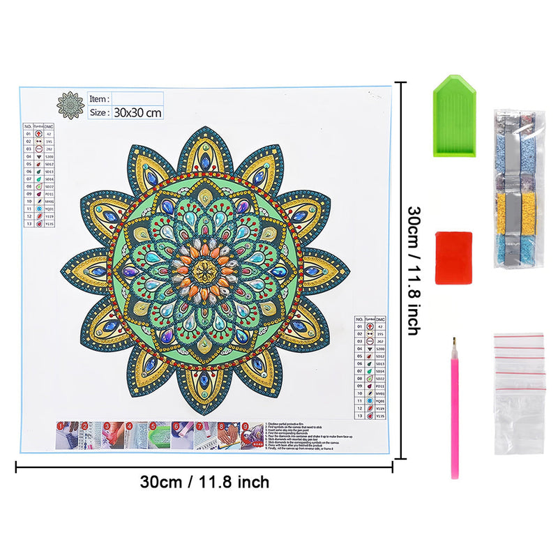 Gelbe und Grüne Mandala Blume Sonderform Diamond Painting