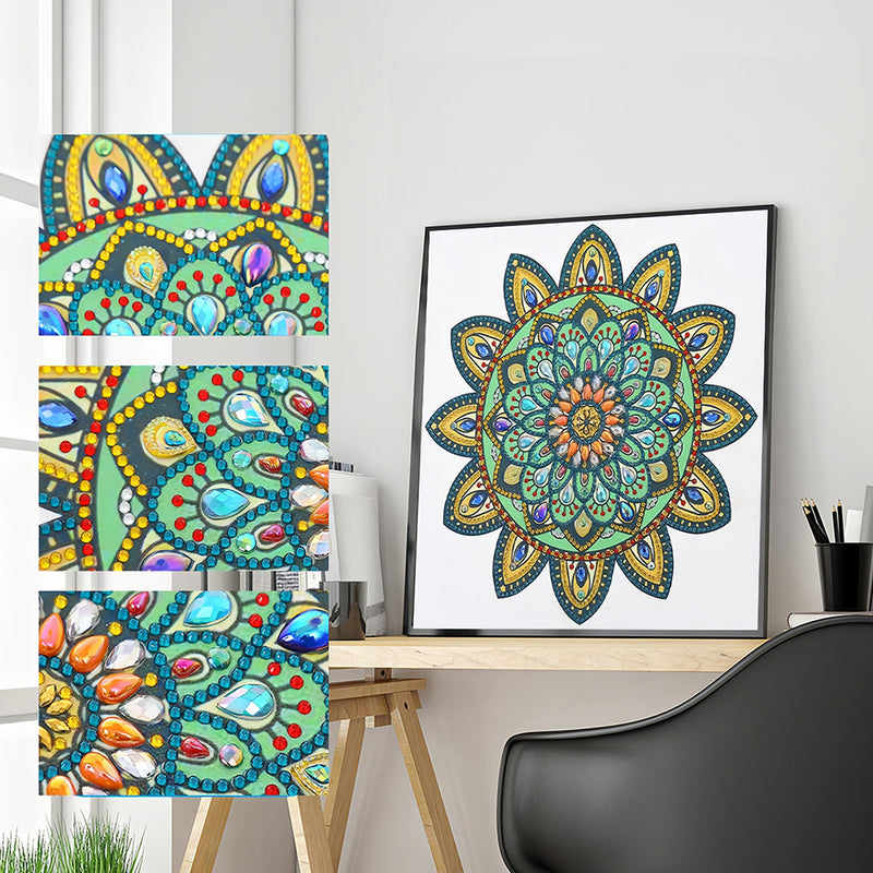 Gelbe und Grüne Mandala Blume Sonderform Diamond Painting