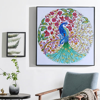 Pfau und Blütenbaum Sonderform Diamond Painting